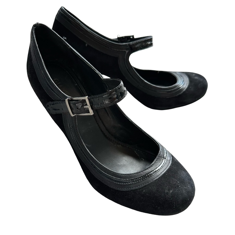 Gianni Bini Pumps Size 8.5M Black Suede Leather Casual Mary Jane Strap Cone Heel